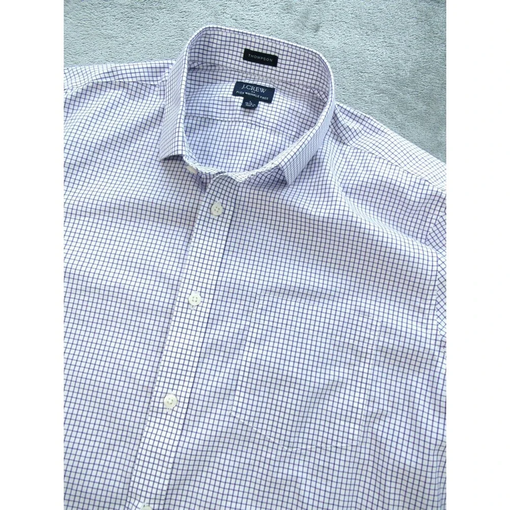 J. CREW Thompson Shirt Men’s Large 16-16.5 Wrinkle Free Long Slv Check Purple